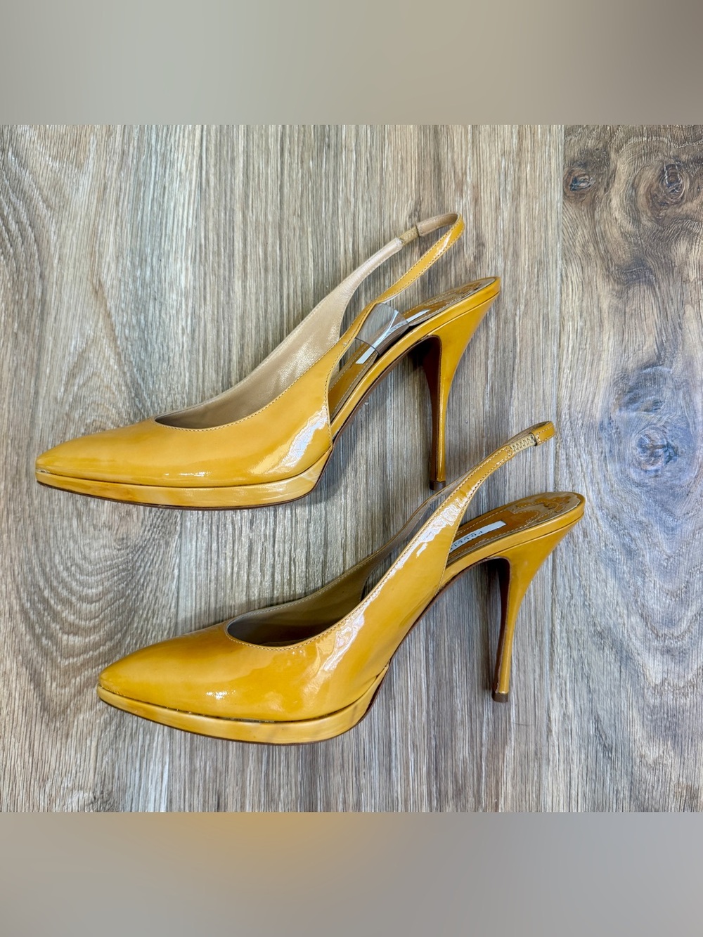 Pollini Mustard Patent Leather Slingback Pumps Size 38.5 Made in Italy - Picture 5 of 10